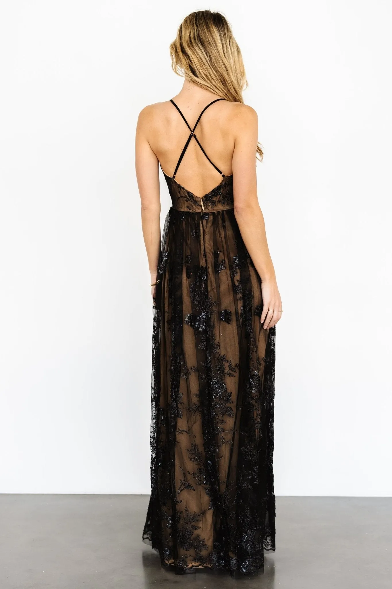 Lucienne Shimmer Maxi Gown | Black + Nude sold by Baltic Born product image thumbnail 2