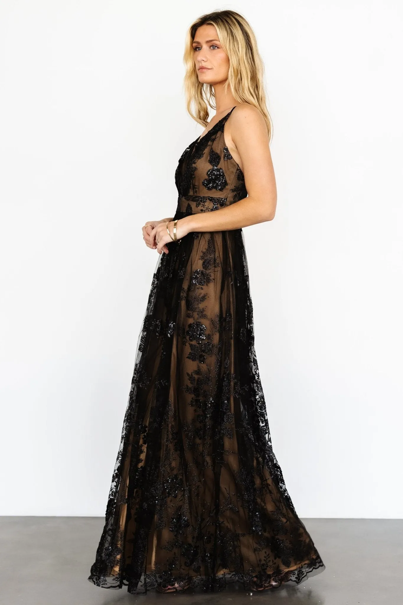 Lucienne Shimmer Maxi Gown | Black + Nude sold by Baltic Born product image thumbnail 3
