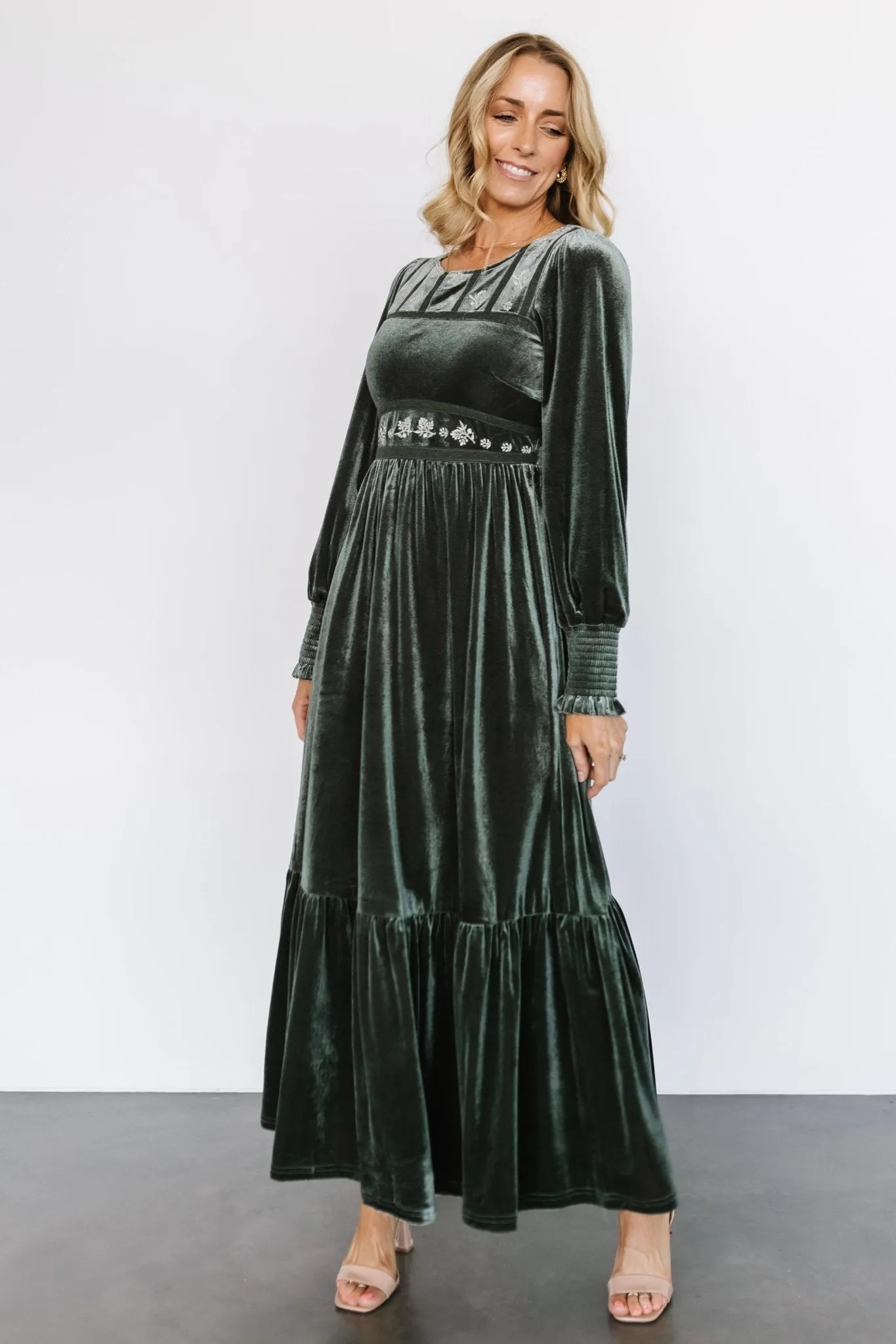 Ingrid Velvet Maxi Dress | Eucalyptus sold by Baltic Born