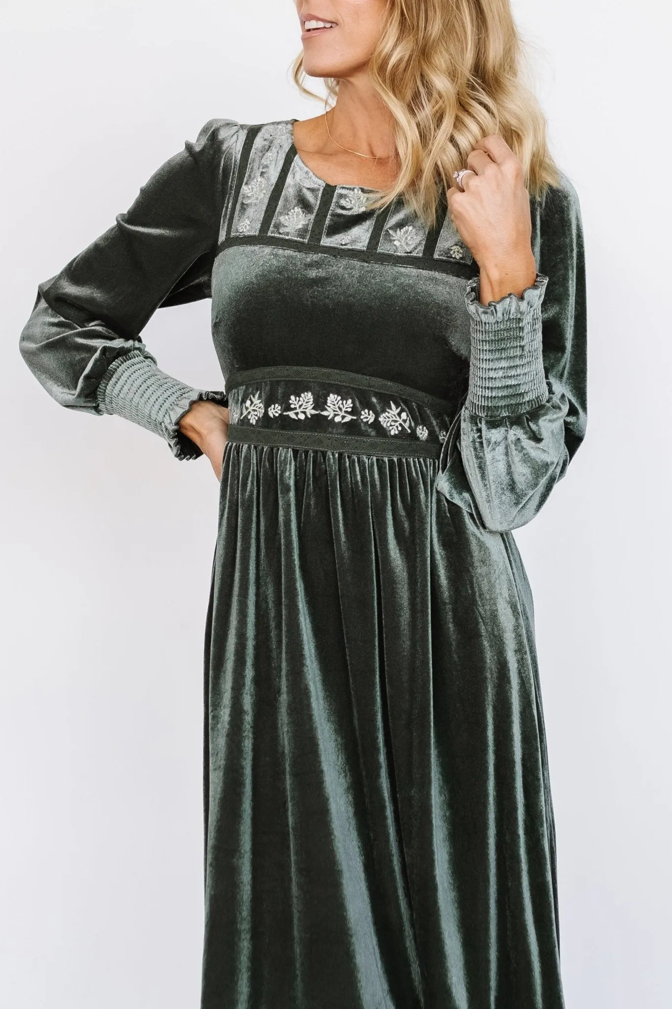 Ingrid Velvet Maxi Dress | Eucalyptus sold by Baltic Born product image thumbnail 2