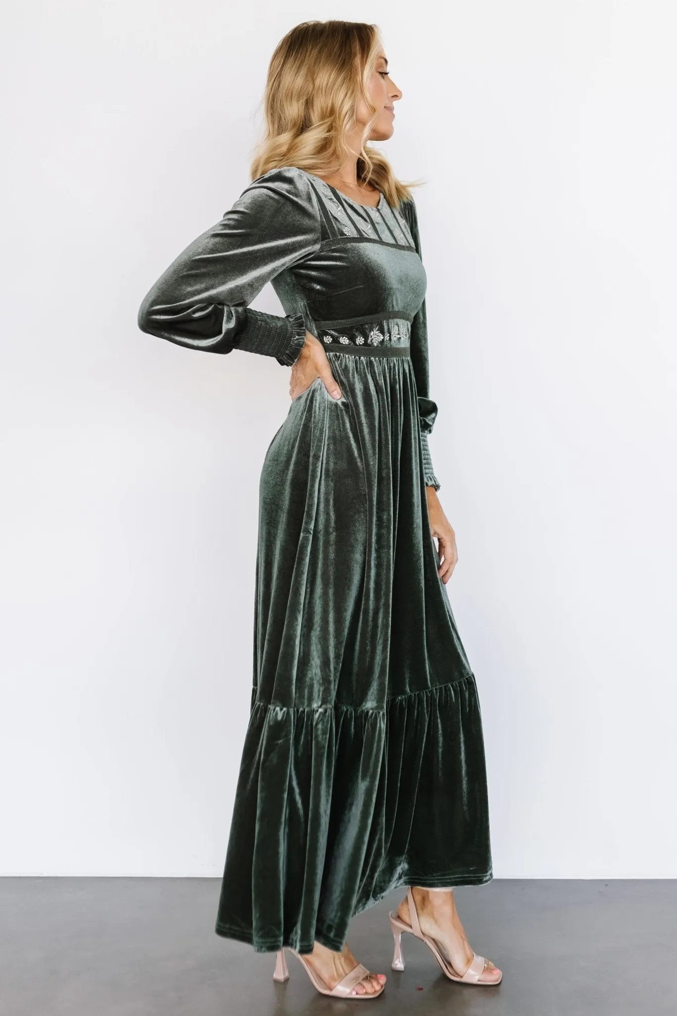 Ingrid Velvet Maxi Dress | Eucalyptus sold by Baltic Born product image thumbnail 3