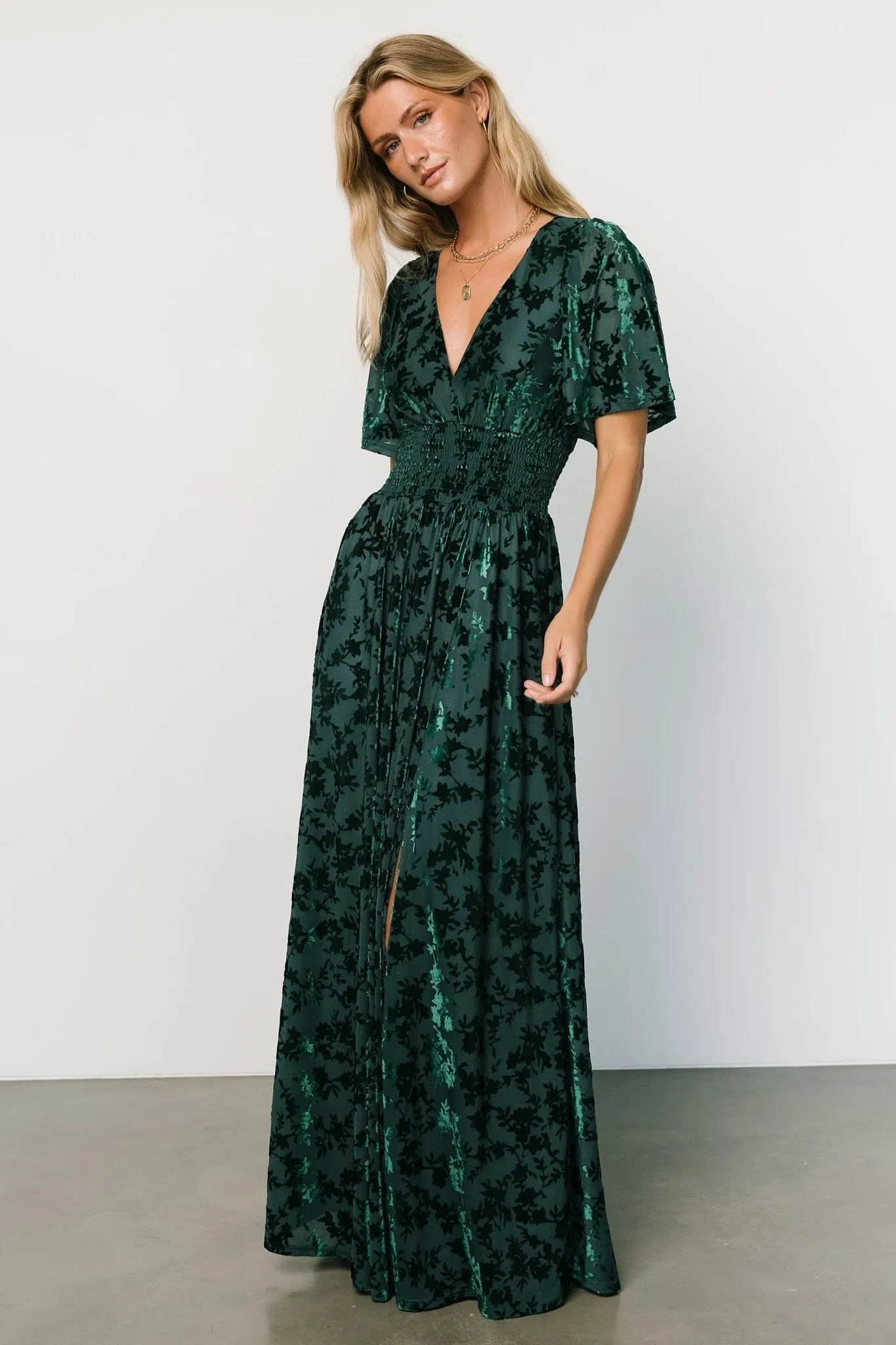 Veronica Velvet Maxi Dress | Green sold by Baltic Born