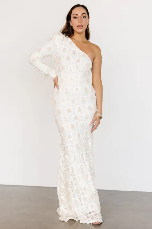 Porscha One Shoulder Gown | Cream sold by Baltic Born