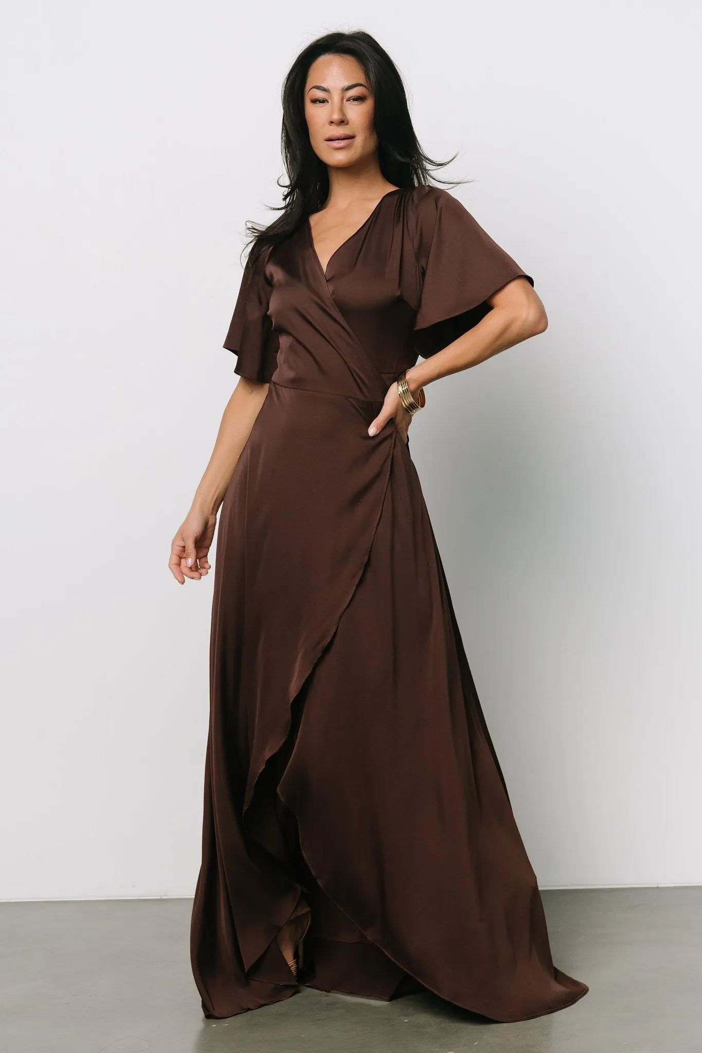 Vara Satin Maxi Wrap Dress | Espresso sold by Baltic Born product image thumbnail 3