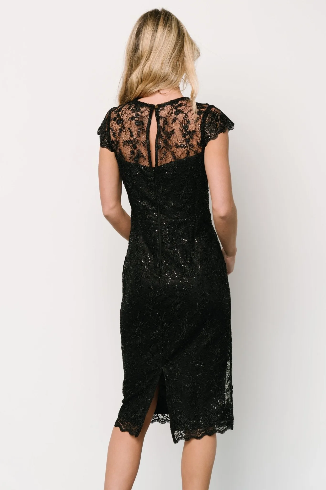 Oriana Embossed Shimmer Midi Dress | Black sold by Baltic Born product image thumbnail 4