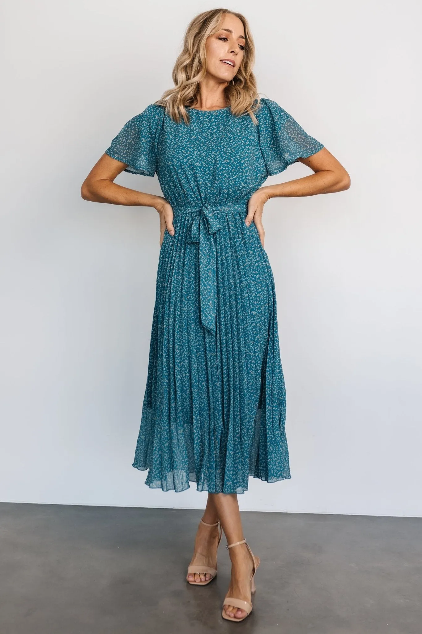 Prim Pleated Dress | Persian Blue Print sold by Baltic Born