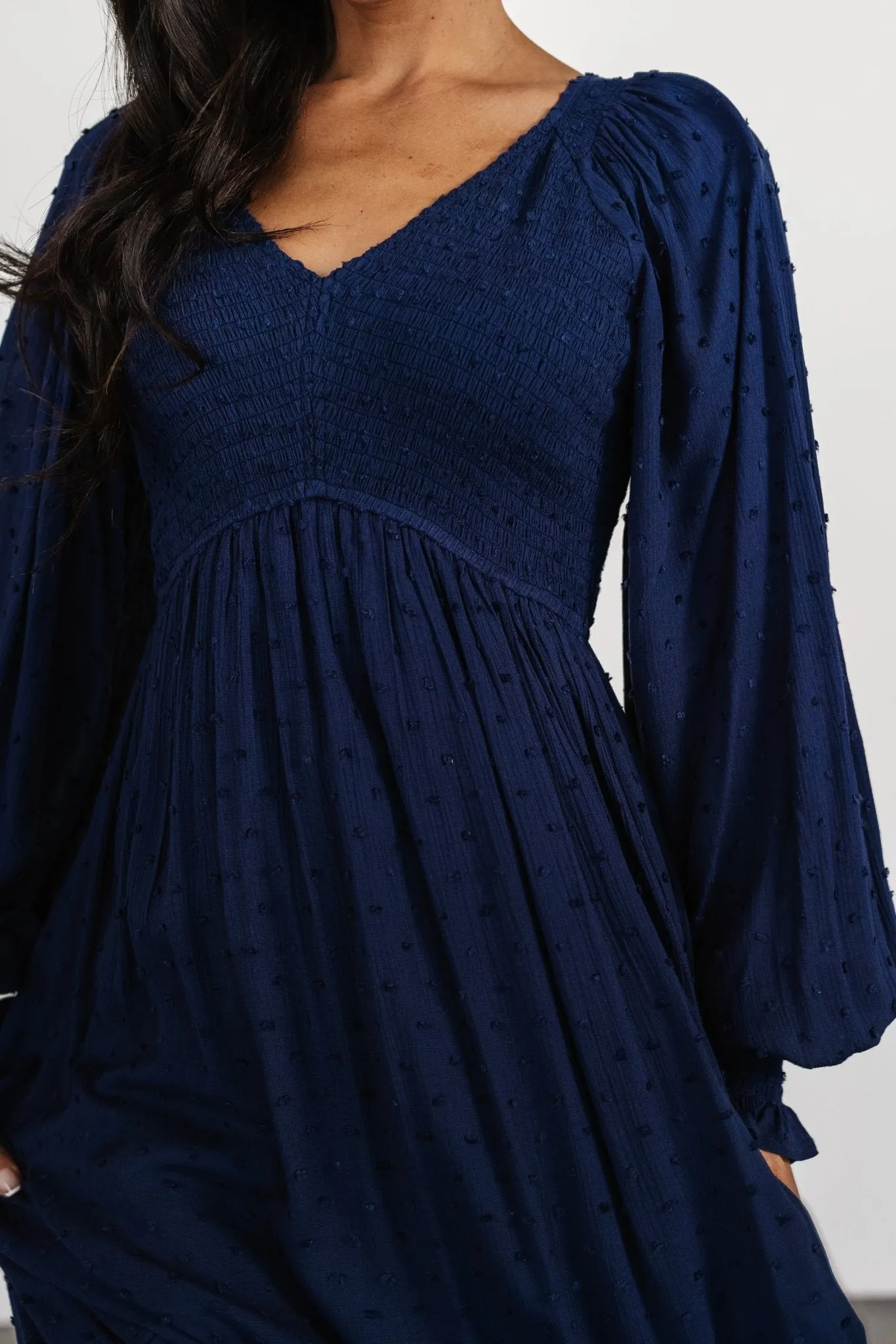 Lainey Smocked Dotted Midi Dress | Midnight Blue sold by Baltic Born product image thumbnail 2