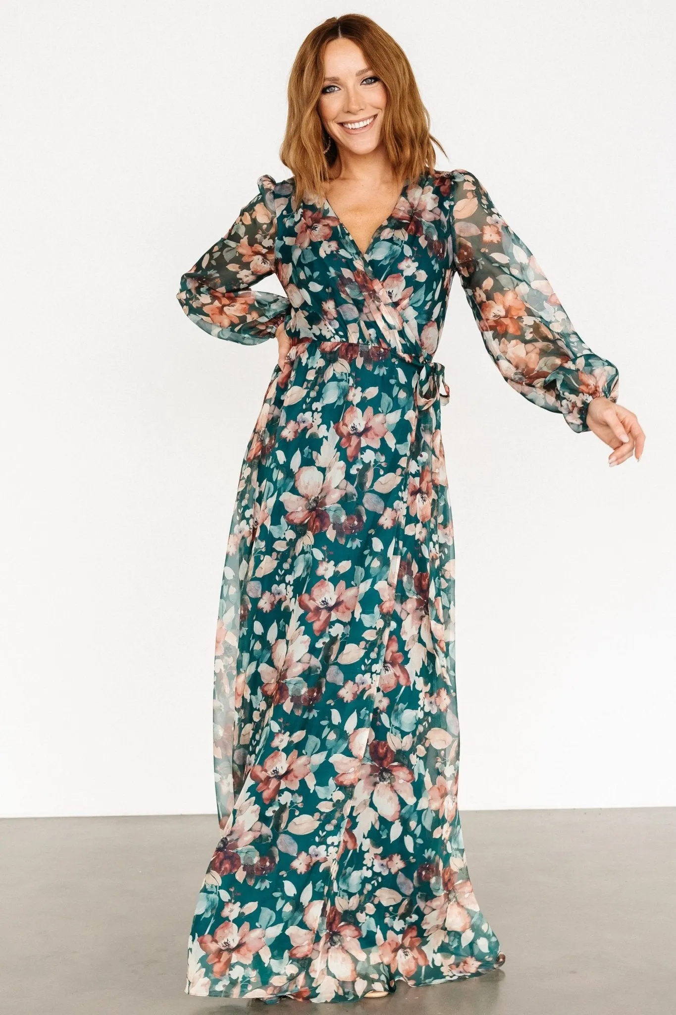 Maura Wrap Maxi Dress | Emerald Floral sold by Baltic Born product image thumbnail 5