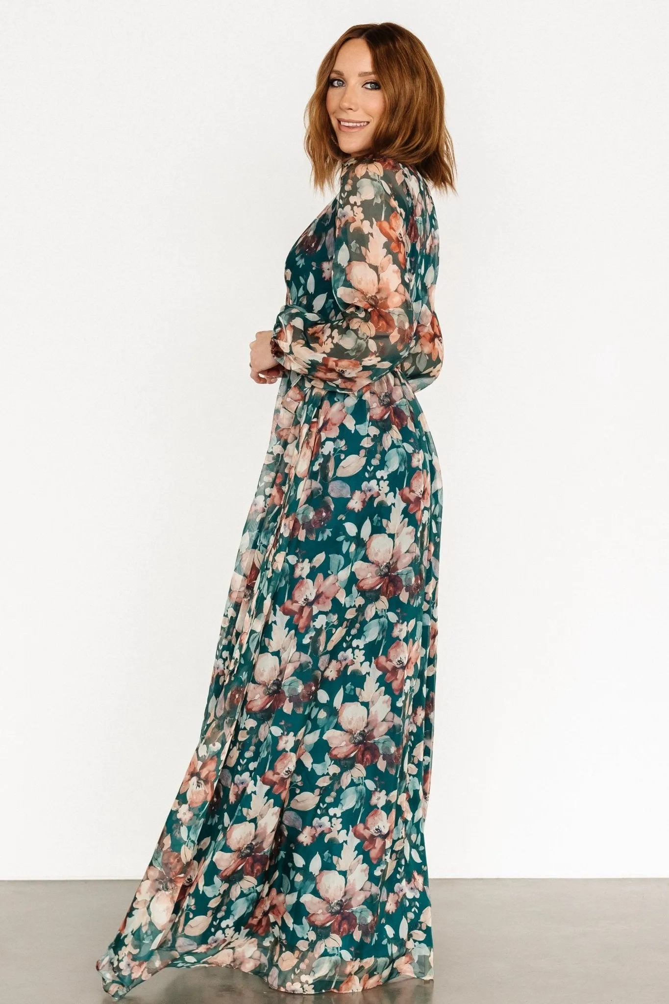 Maura Wrap Maxi Dress | Emerald Floral sold by Baltic Born product image thumbnail 3