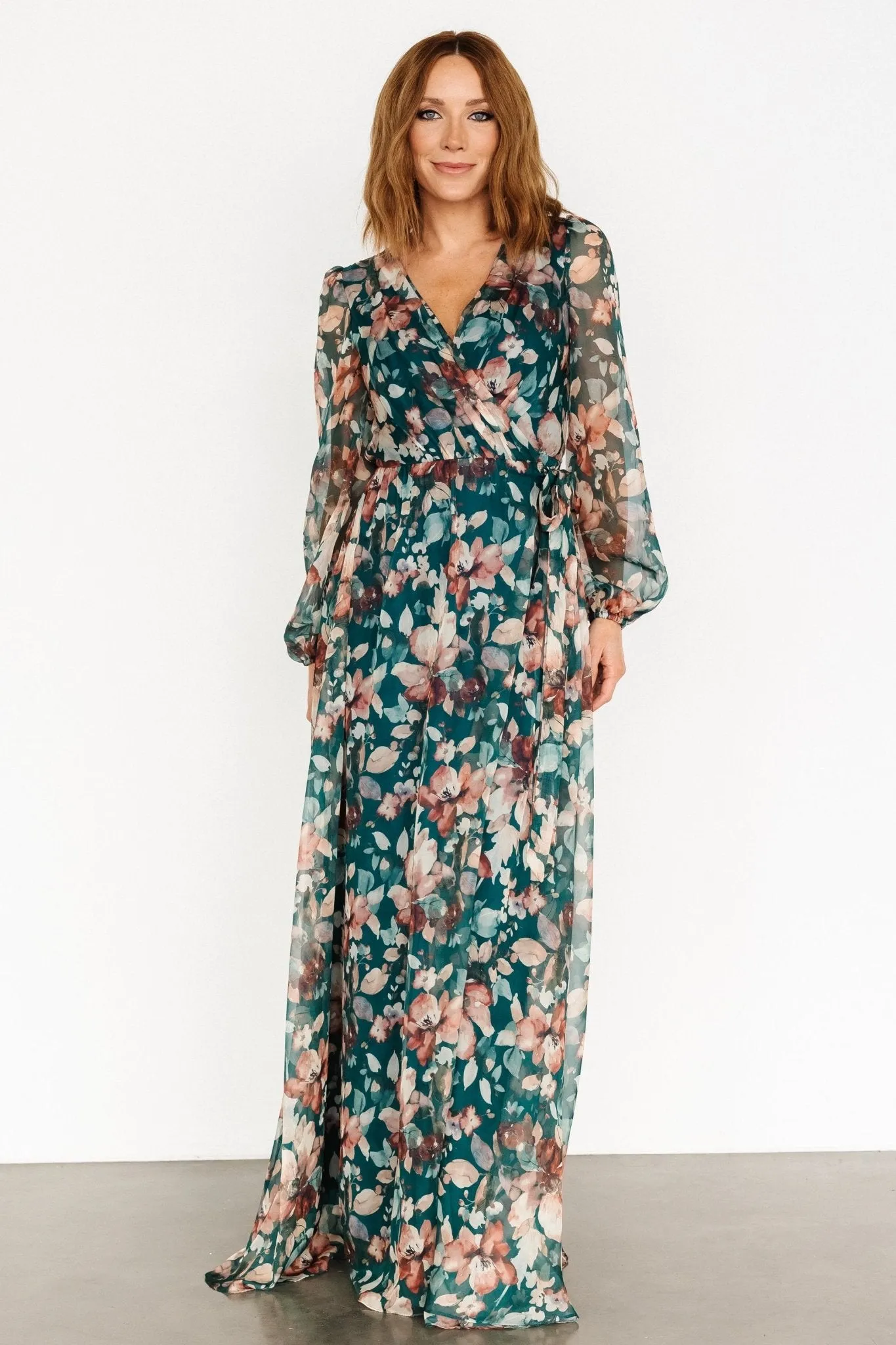 Maura Wrap Maxi Dress | Emerald Floral sold by Baltic Born
