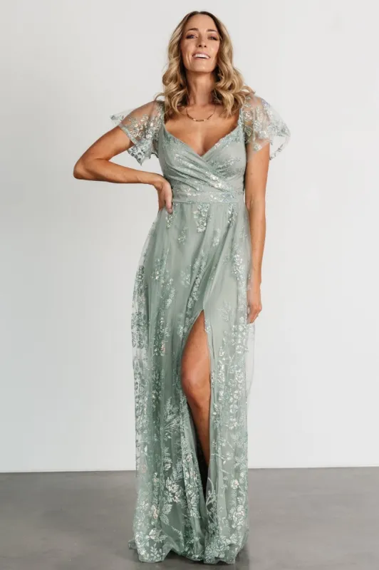 Corinne Shimmer Maxi Gown | Sage sold by Baltic Born