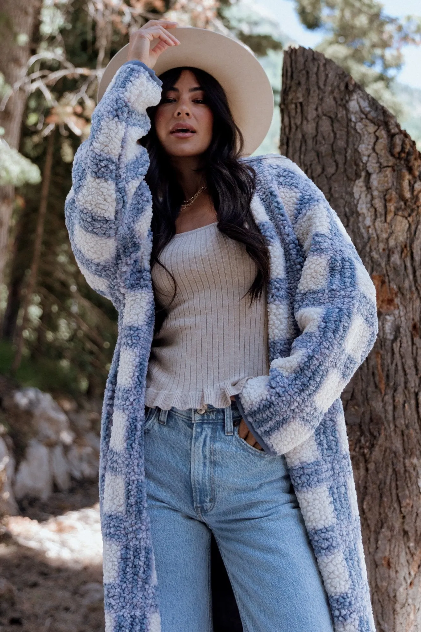 Breckenridge Sherpa Long Cardigan | Blue Plaid sold by Baltic Born product image thumbnail 5