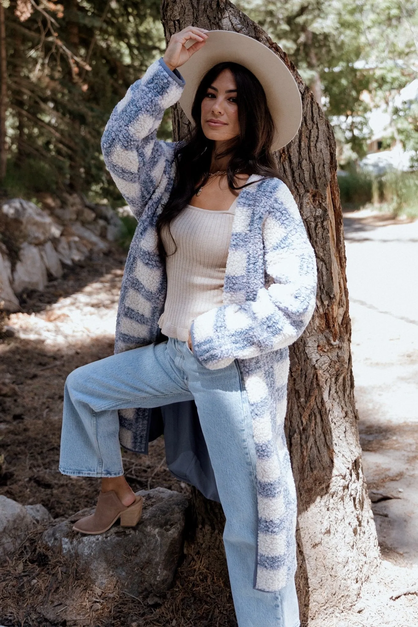 Breckenridge Sherpa Long Cardigan | Blue Plaid sold by Baltic Born