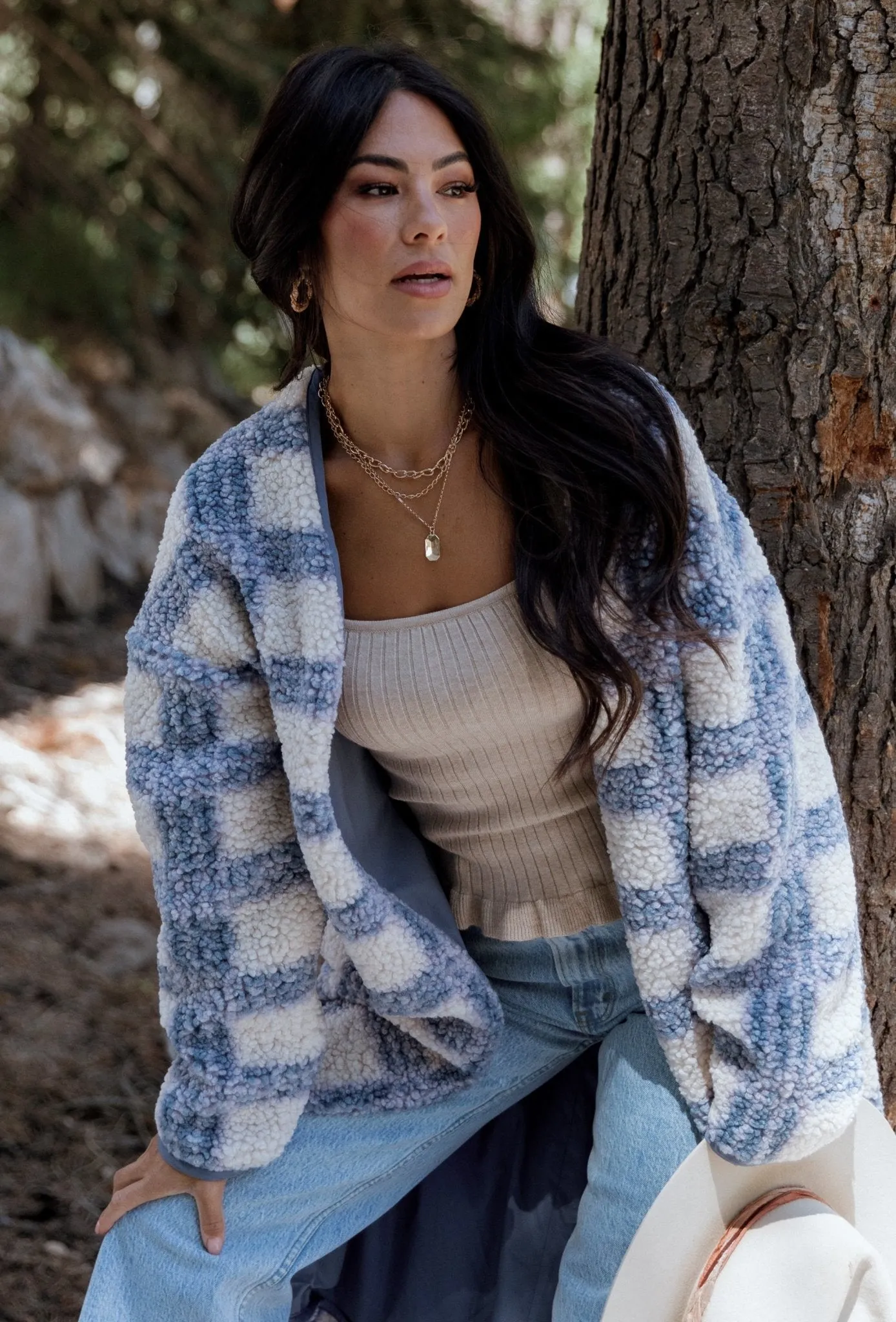 Breckenridge Sherpa Long Cardigan | Blue Plaid sold by Baltic Born product image thumbnail 3