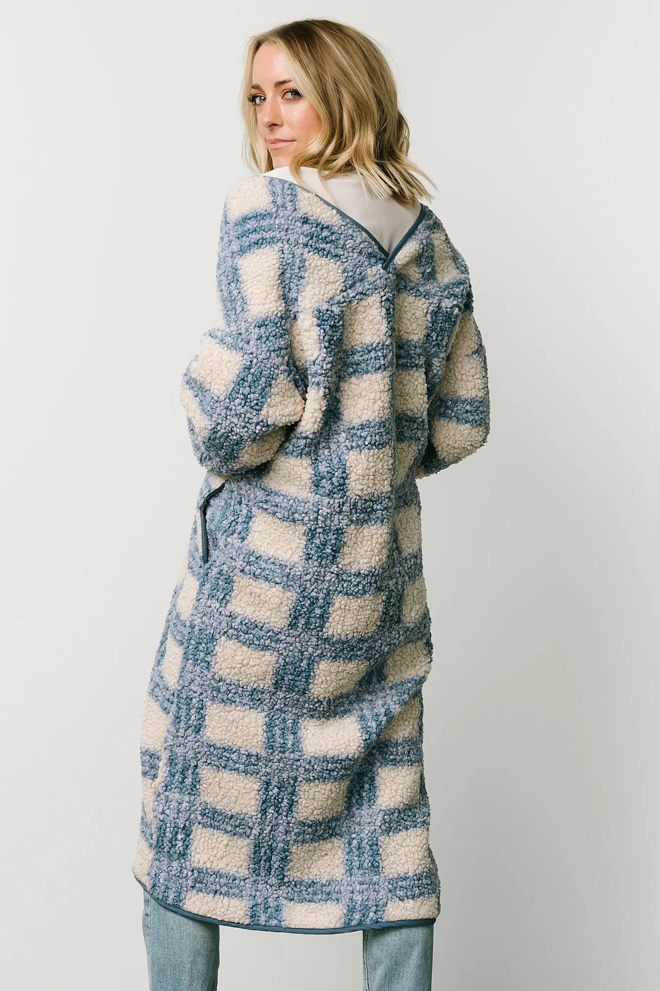 Breckenridge Sherpa Long Cardigan | Blue Plaid sold by Baltic Born product image thumbnail 4
