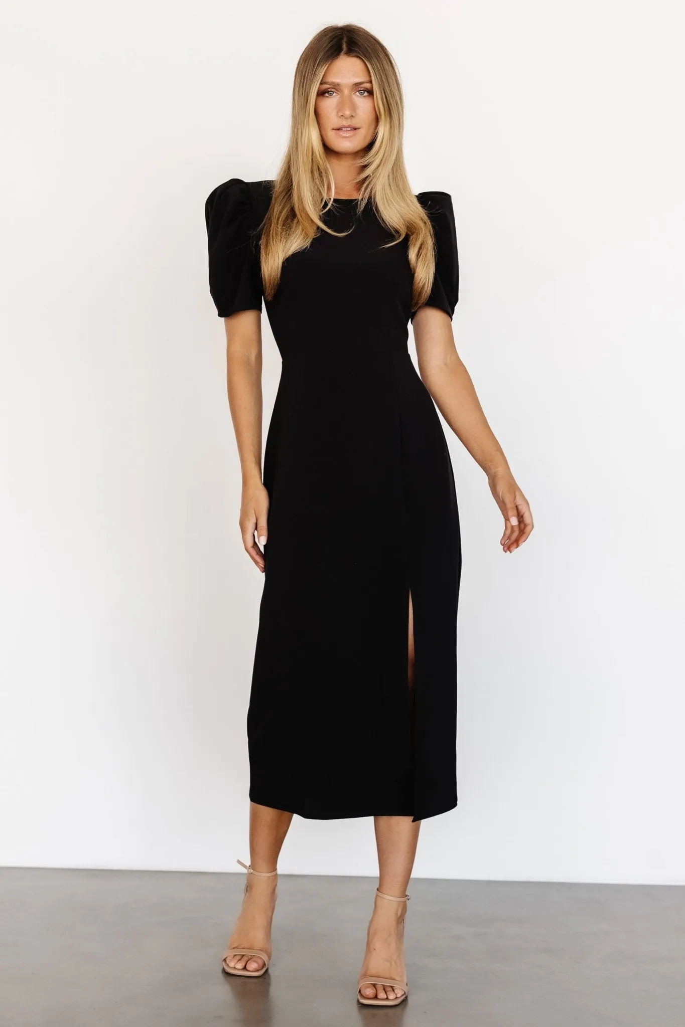 Younge Puff Sleeve Midi Dress | Black sold by Baltic Born