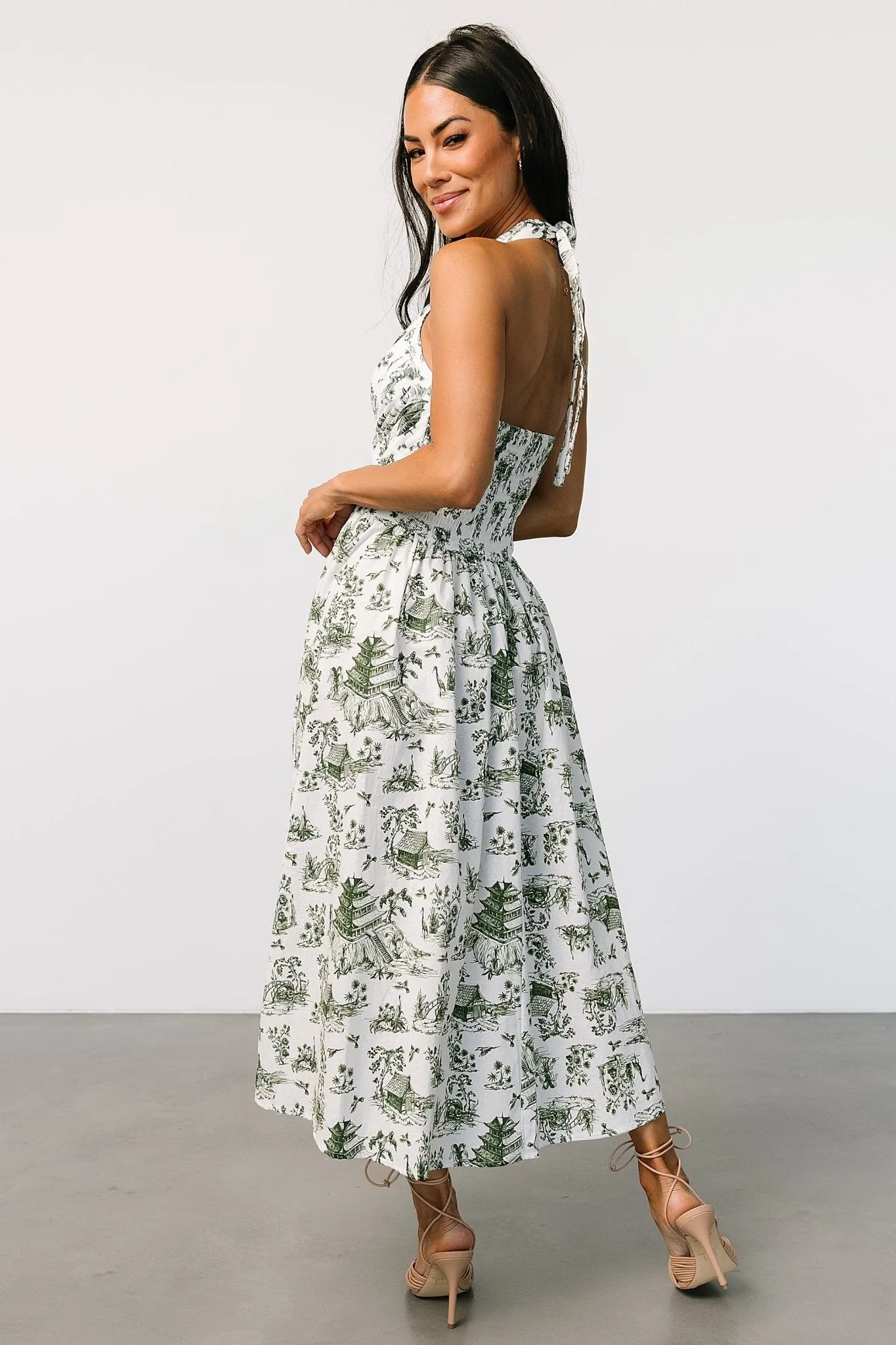 Bristol Halter Midi Dress | Green Print sold by Baltic Born product image thumbnail 2