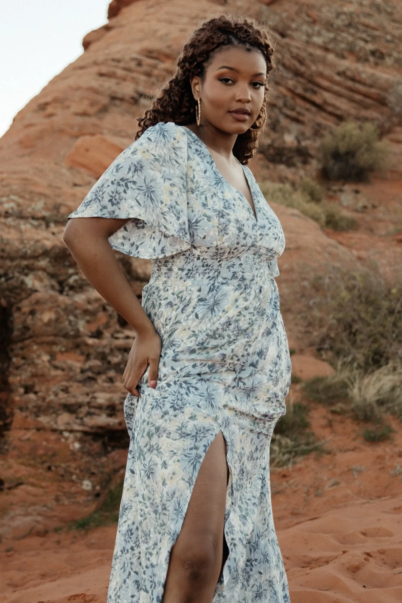 Verona Smocked Maxi Dress | White + Blue Print sold by Baltic Born product image thumbnail 5