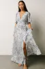 Verona Smocked Maxi Dress | White + Blue Print sold by Baltic Born