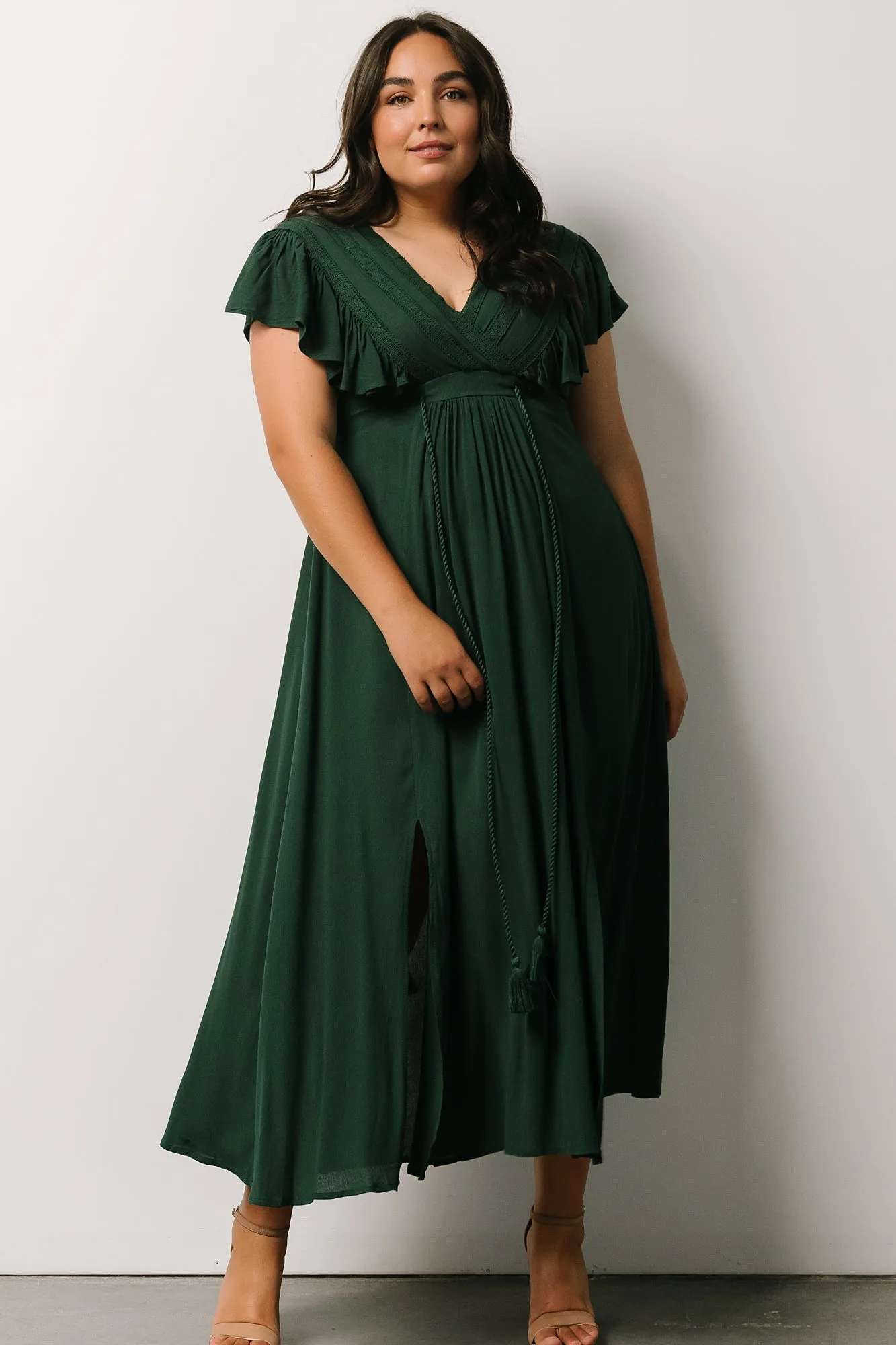 Jennifer Deep V Maxi Dress | Dark Green sold by Baltic Born