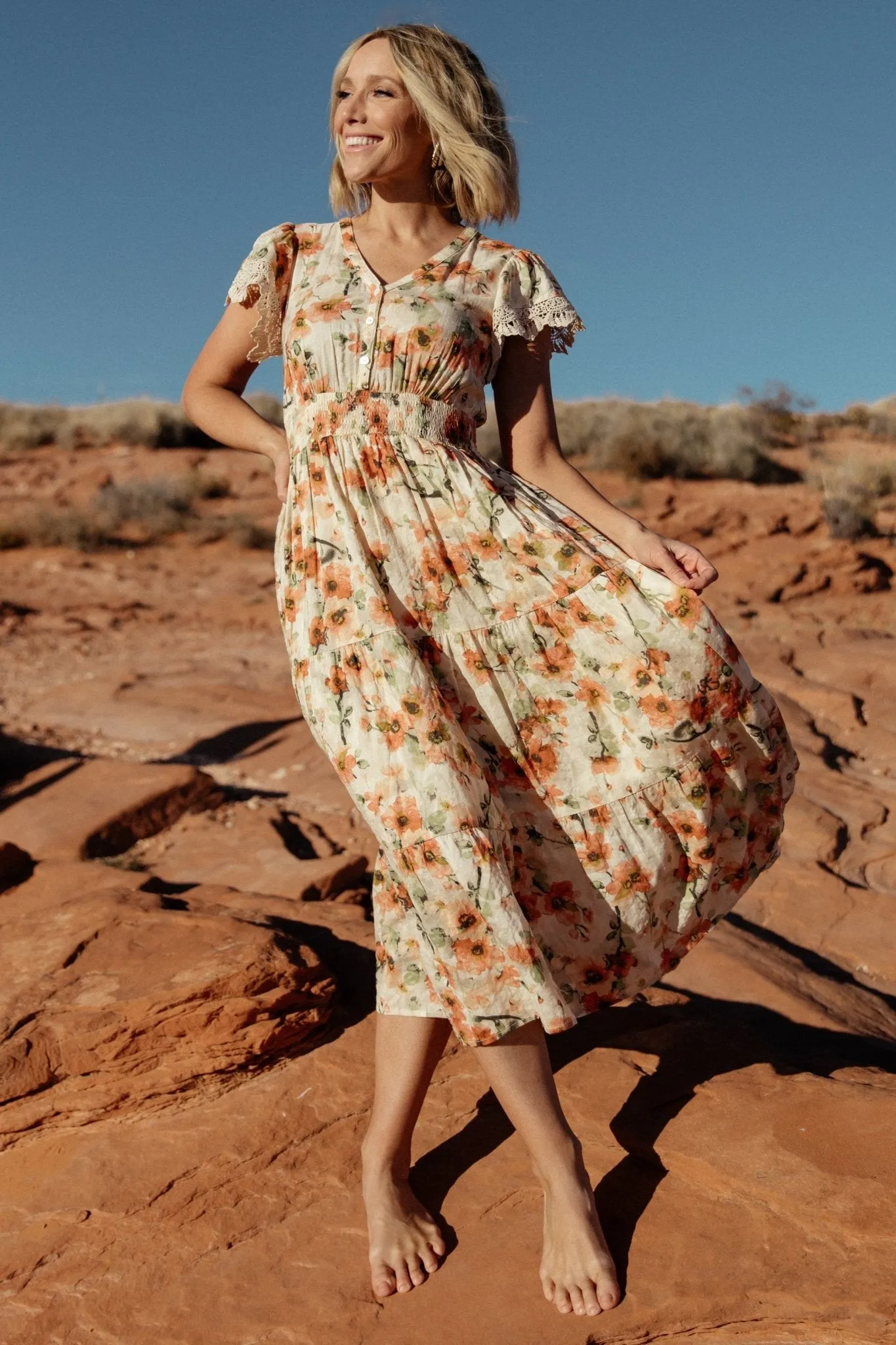 Aliyah Midi Dress | Coral Floral sold by Baltic Born