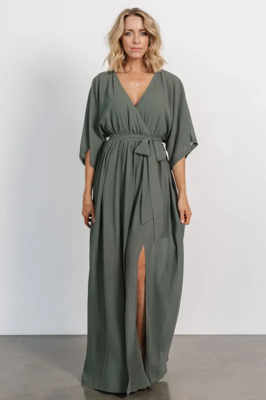 Kia Kimono Maxi Dress | Dark Sage sold by Baltic Born
