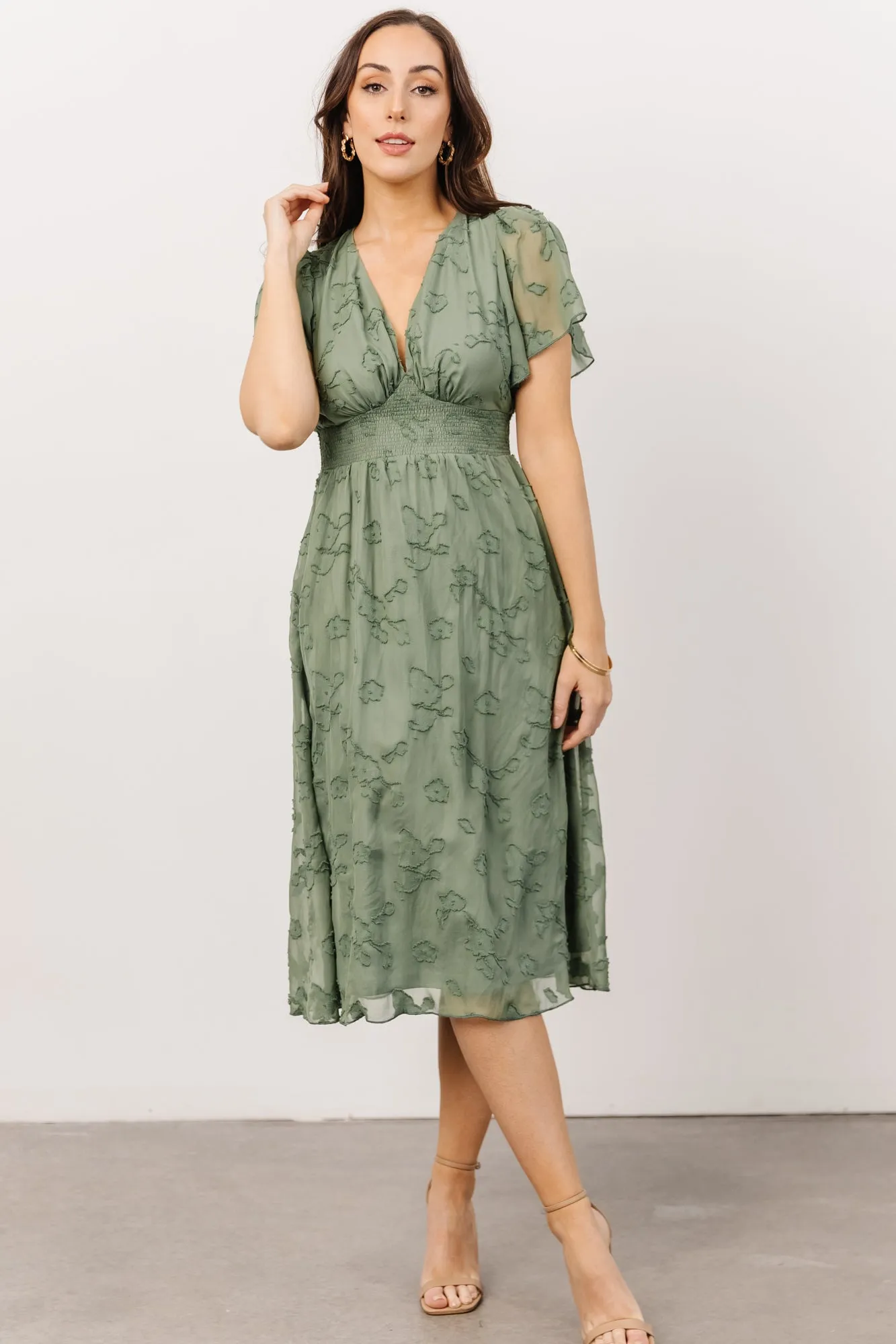 June Smocked Midi Dress | Green sold by Baltic Born product image thumbnail 4