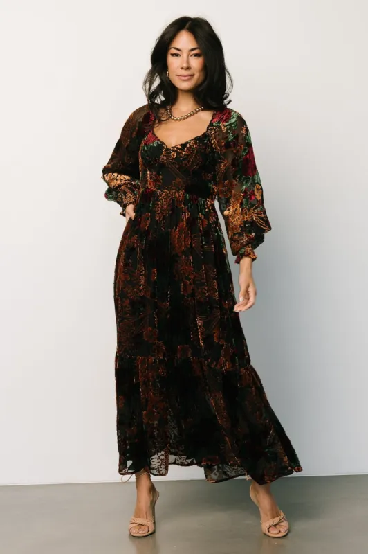 Marlow Velvet Embossed Dress | Black Multi sold by Baltic Born