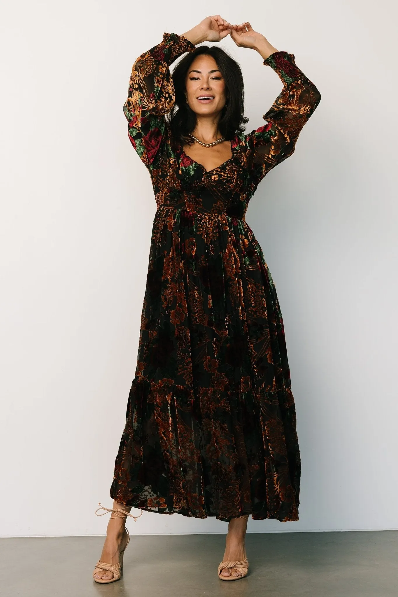 Marlow Velvet Embossed Dress | Black Multi sold by Baltic Born product image thumbnail 4