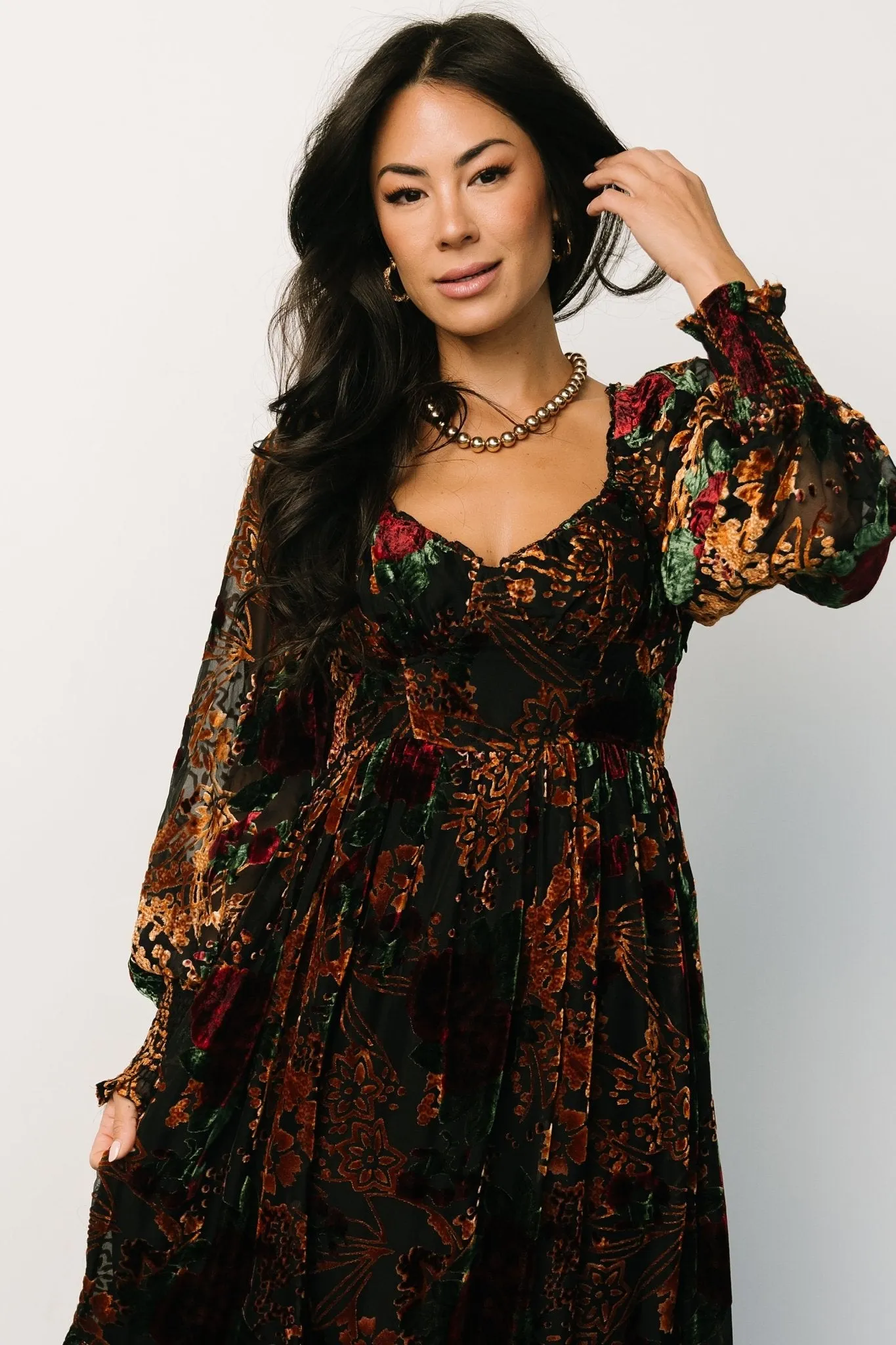 Marlow Velvet Embossed Dress | Black Multi sold by Baltic Born product image thumbnail 2