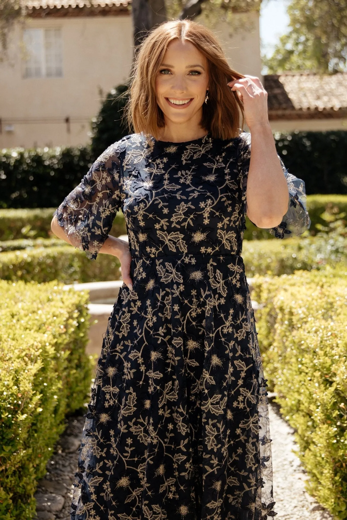 Arabella Embroidered Tulle Maxi Dress | Navy + Gold sold by Baltic Born product image thumbnail 3