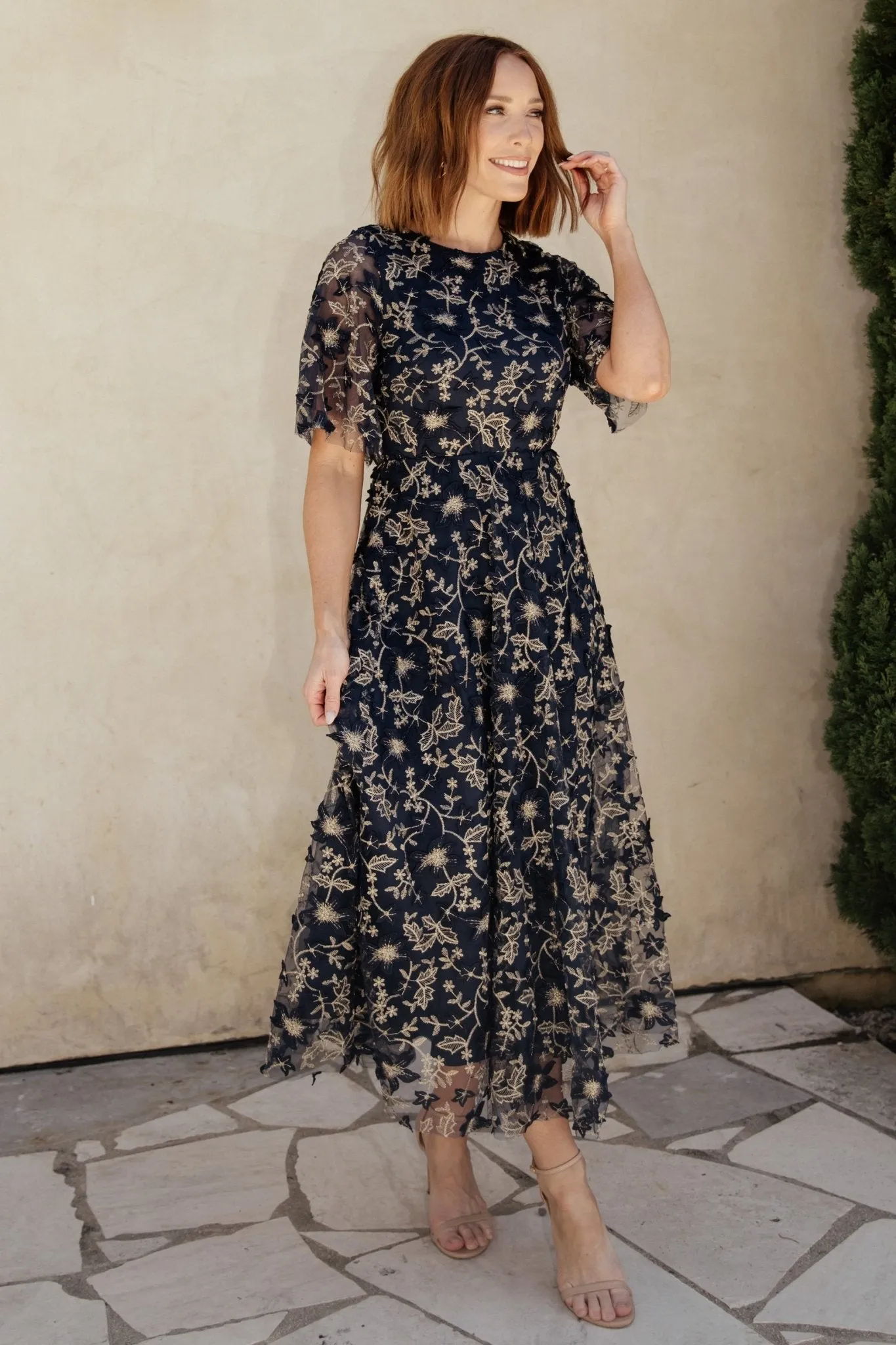 Arabella Embroidered Tulle Maxi Dress | Navy + Gold sold by Baltic Born product image thumbnail 5