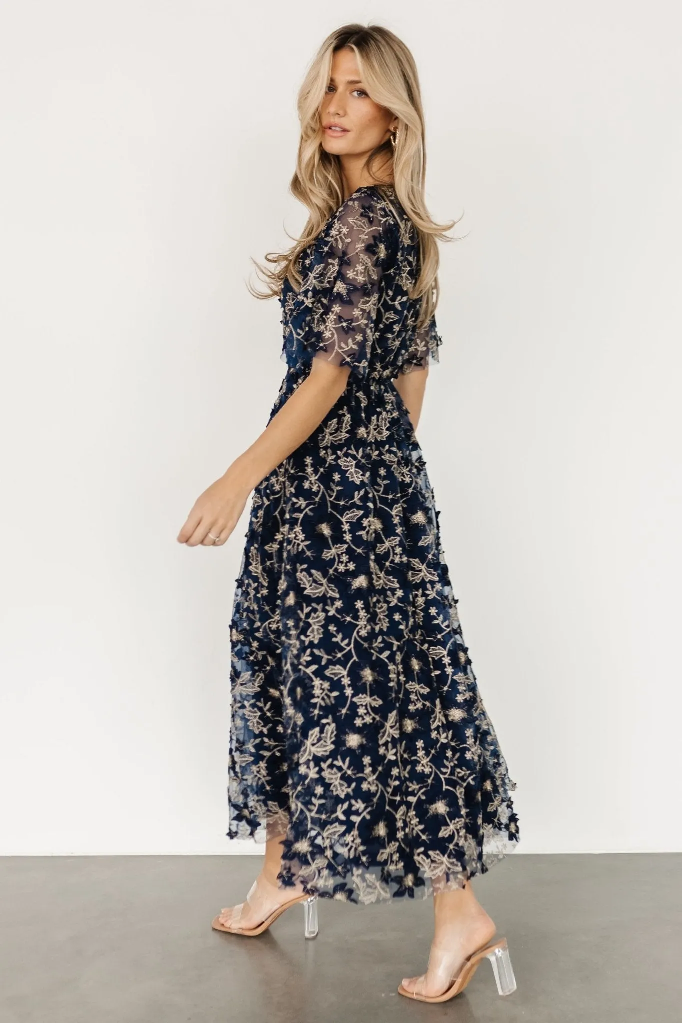 Arabella Embroidered Tulle Maxi Dress | Navy + Gold sold by Baltic Born product image thumbnail 4