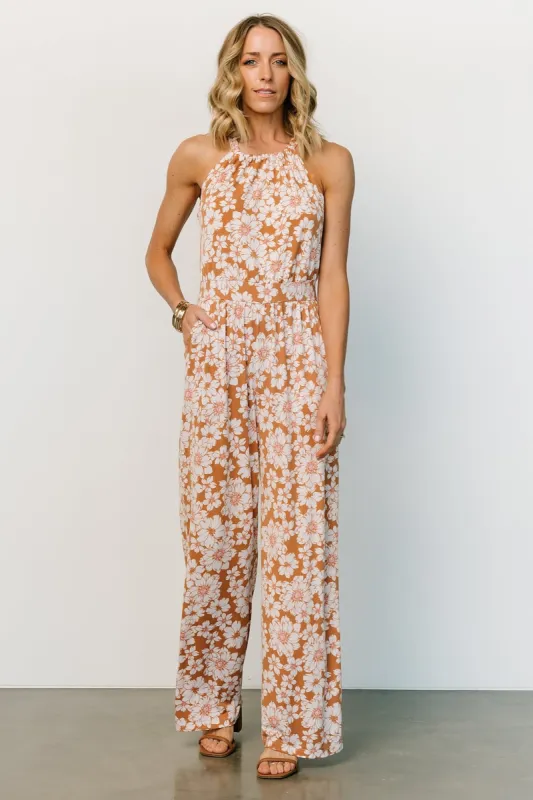 Porto Tie Jumpsuit | Camel Floral sold by Baltic Born