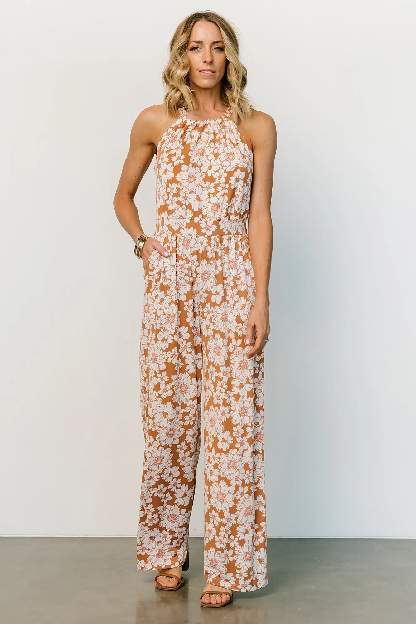 Porto Tie Jumpsuit | Camel Floral sold by Baltic Born