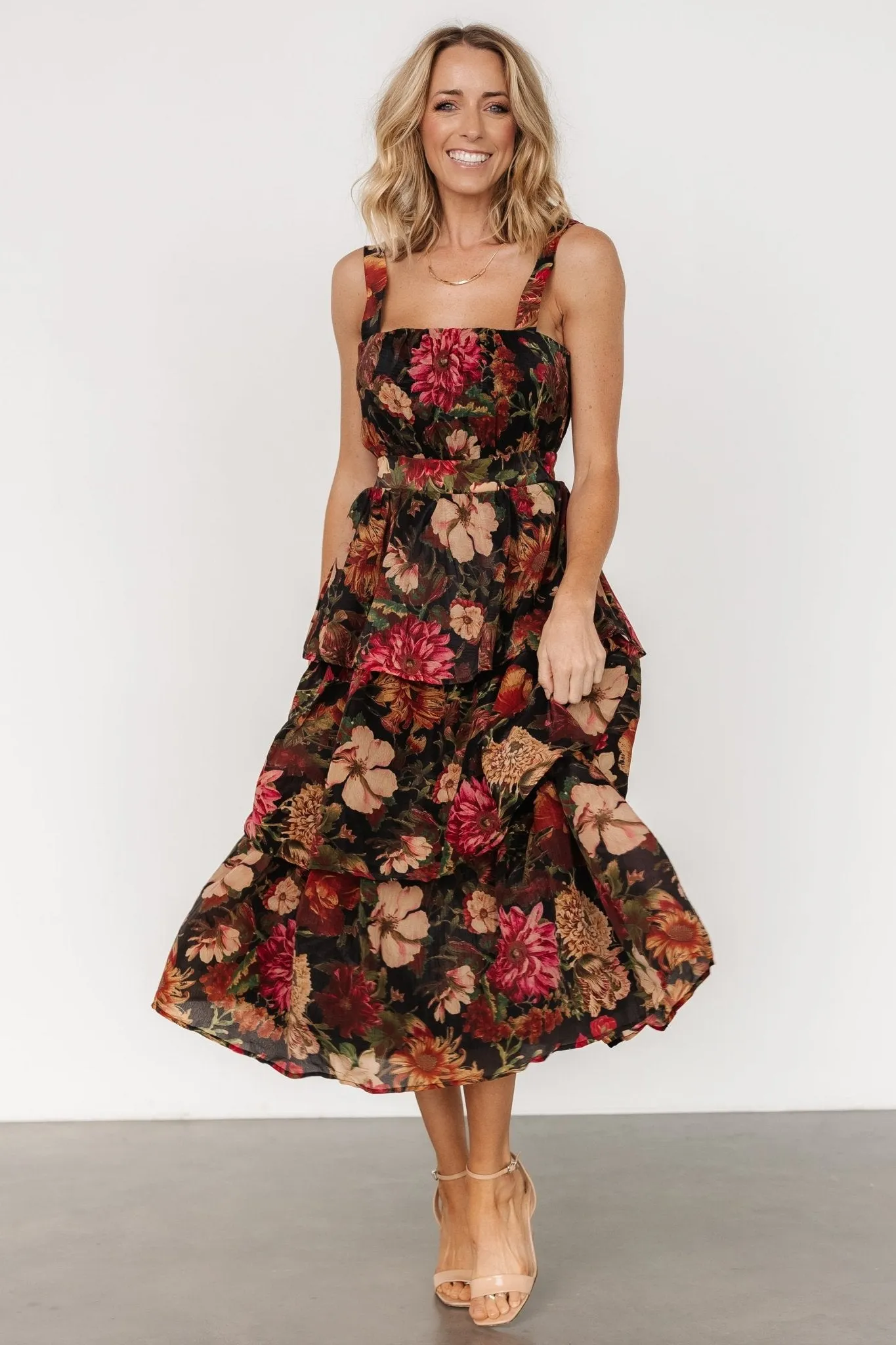 Cologne Tiered Dress | Black Floral sold by Baltic Born