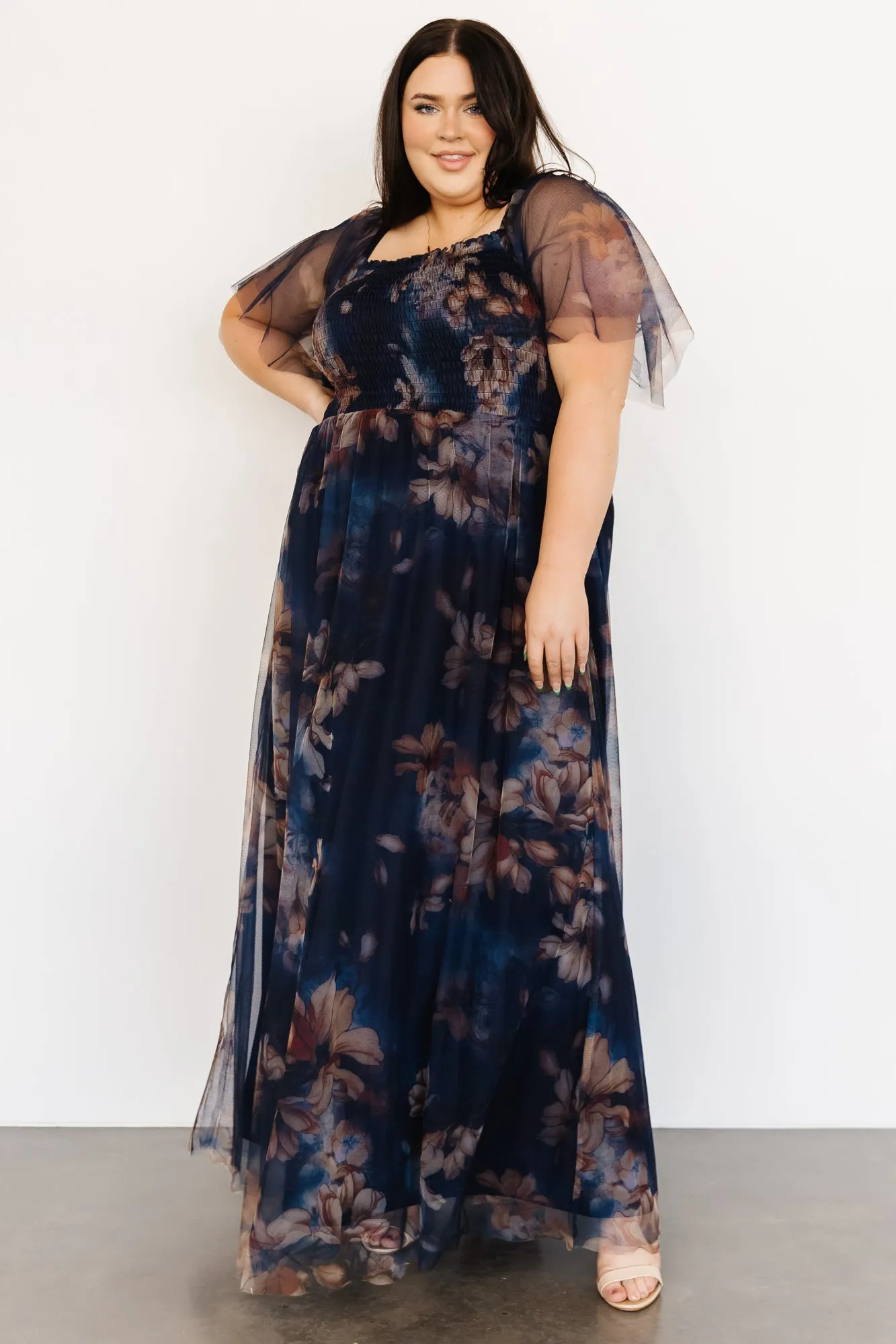 Cassandra Tulle Maxi Dress | Dark Blue Floral sold by Baltic Born product image thumbnail 4