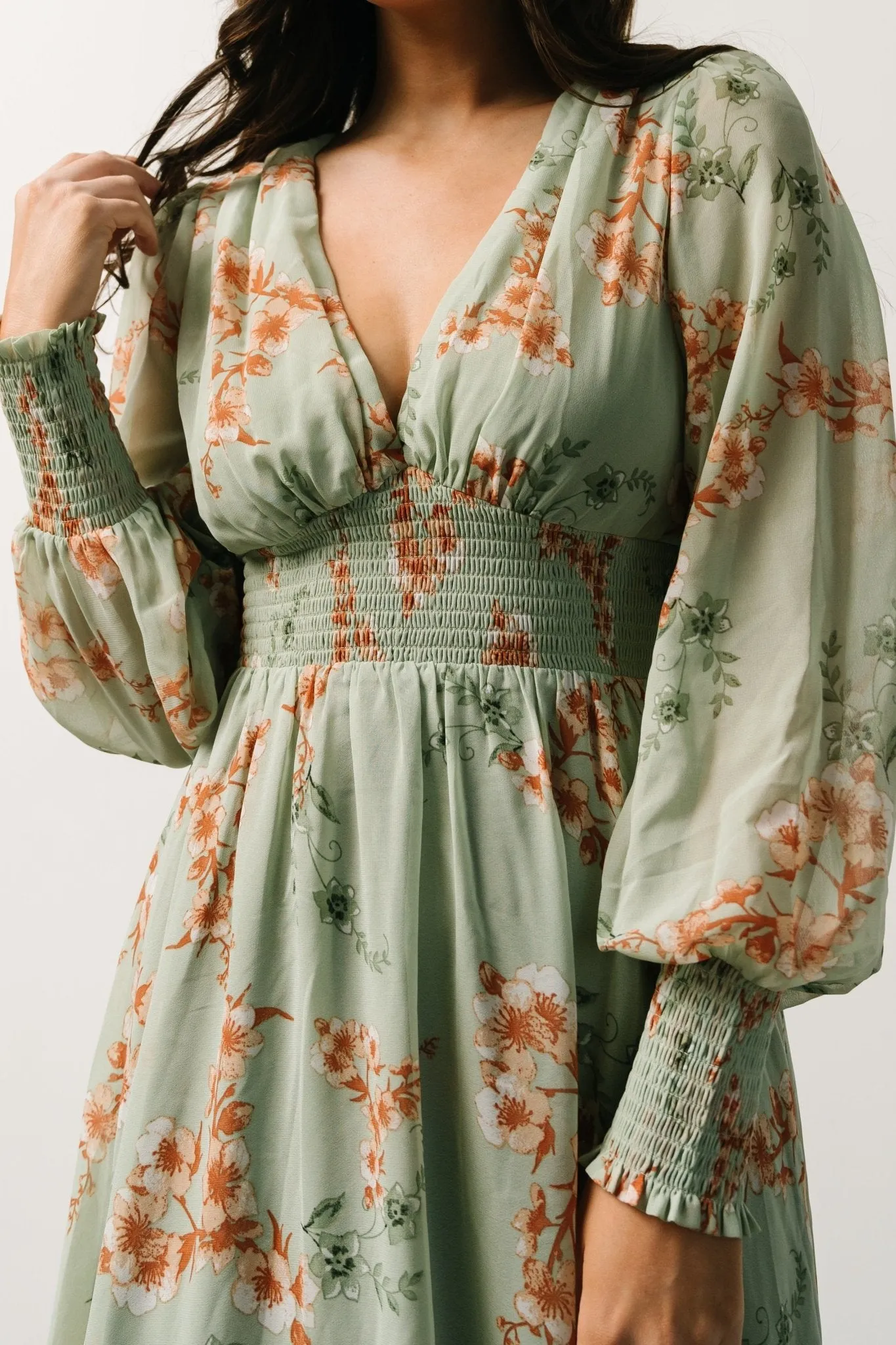 Olivia Maxi Dress | Sage + Peach Floral sold by Baltic Born product image thumbnail 4