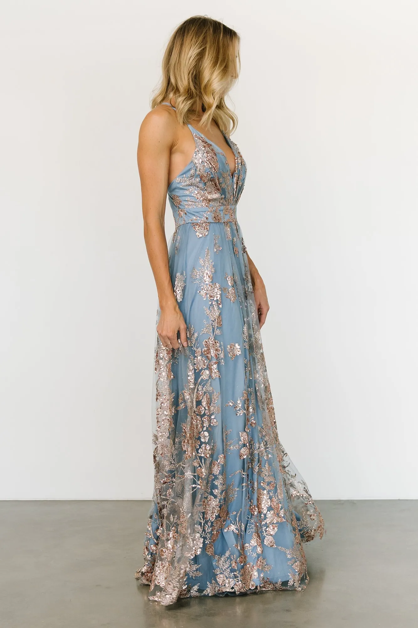 Lucienne Shimmer Maxi Gown | Light Blue + Rose Gold sold by Baltic Born product image thumbnail 4