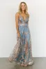 Lucienne Shimmer Maxi Gown | Light Blue + Rose Gold sold by Baltic Born