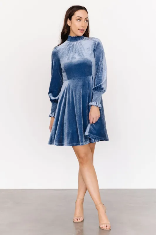Tina Velvet Short Dress | Blue sold by Baltic Born