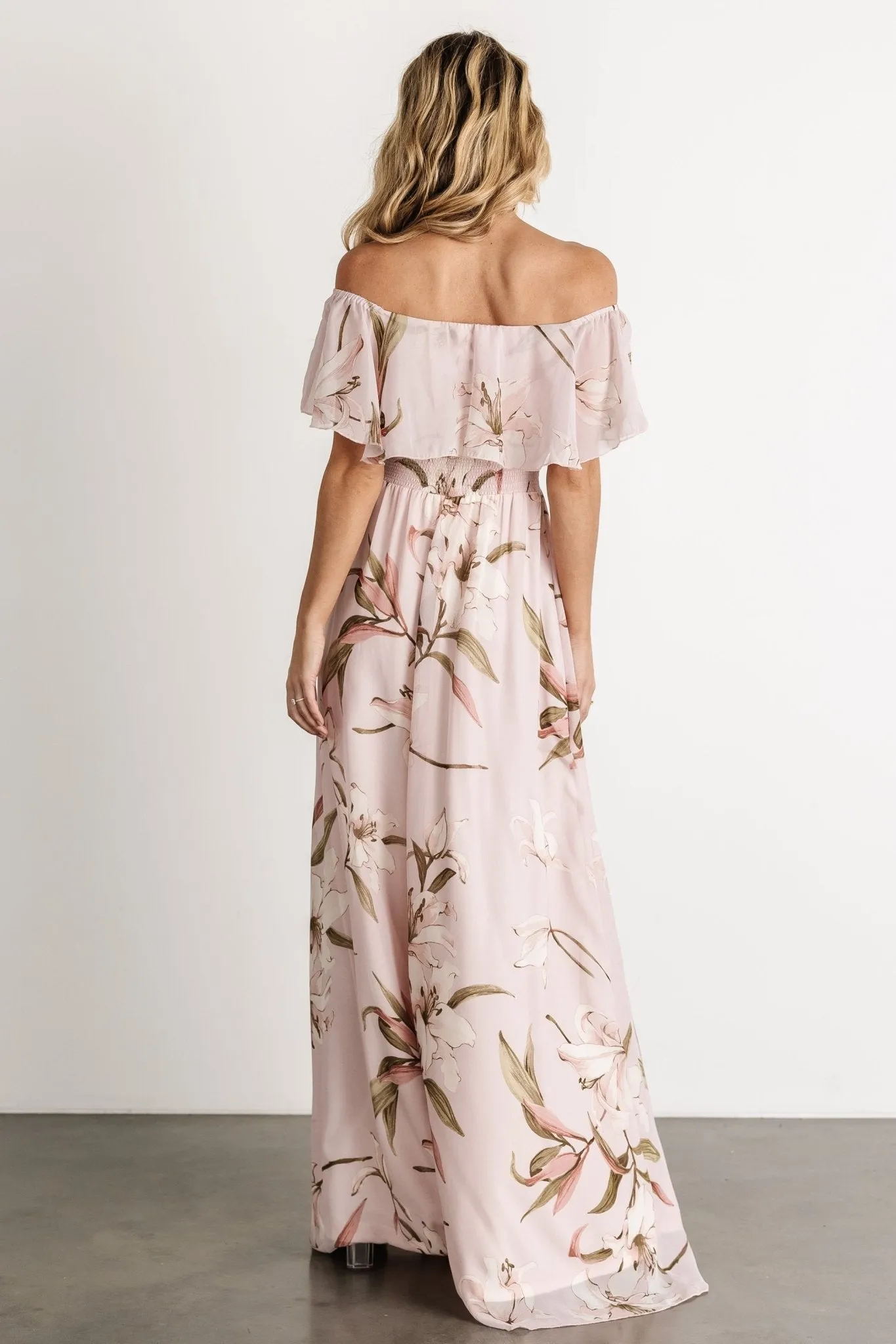Daphne Off Shoulder Maxi Dress | Mauve Floral sold by Baltic Born product image thumbnail 4