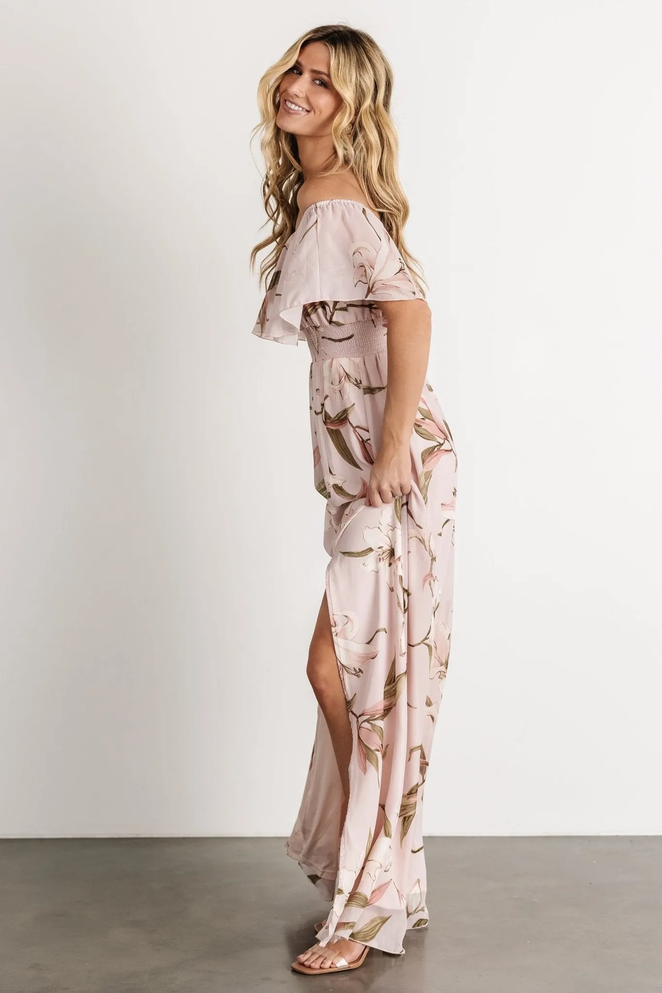 Daphne Off Shoulder Maxi Dress | Mauve Floral sold by Baltic Born product image thumbnail 3