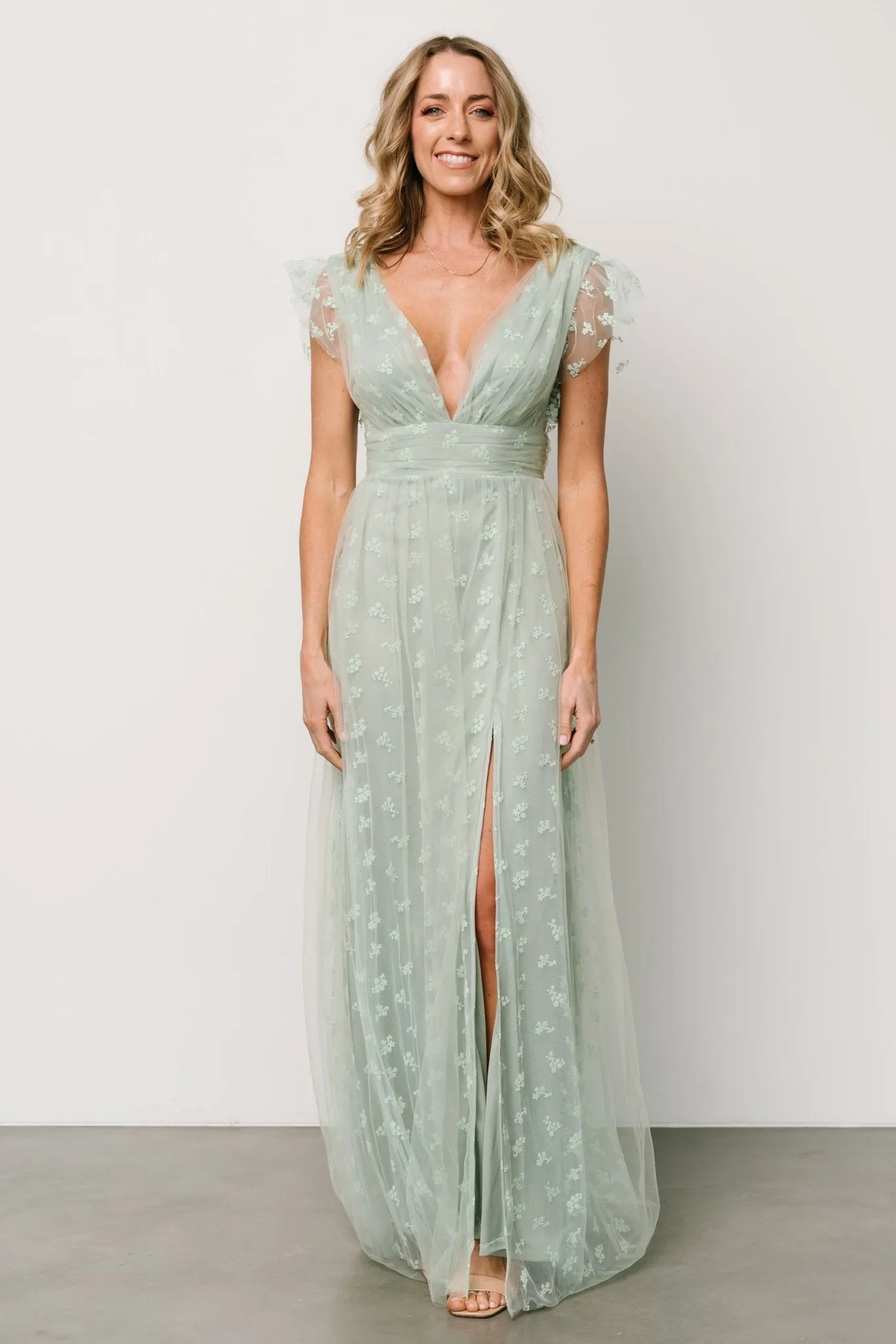 Caterina Tulle Maxi Dress | Sage sold by Baltic Born
