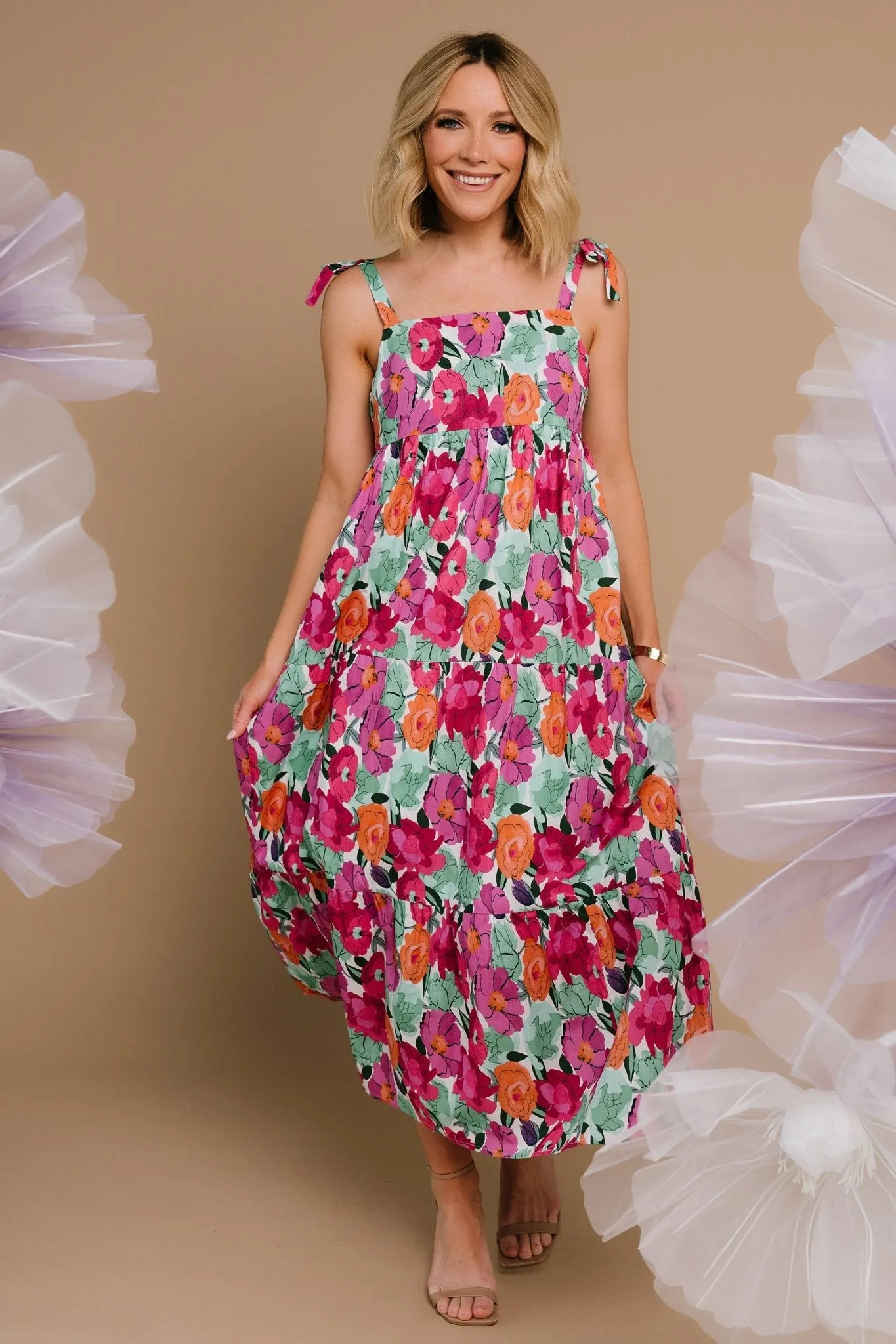 Lakewood Tie Dress | Pink Multi sold by Baltic Born