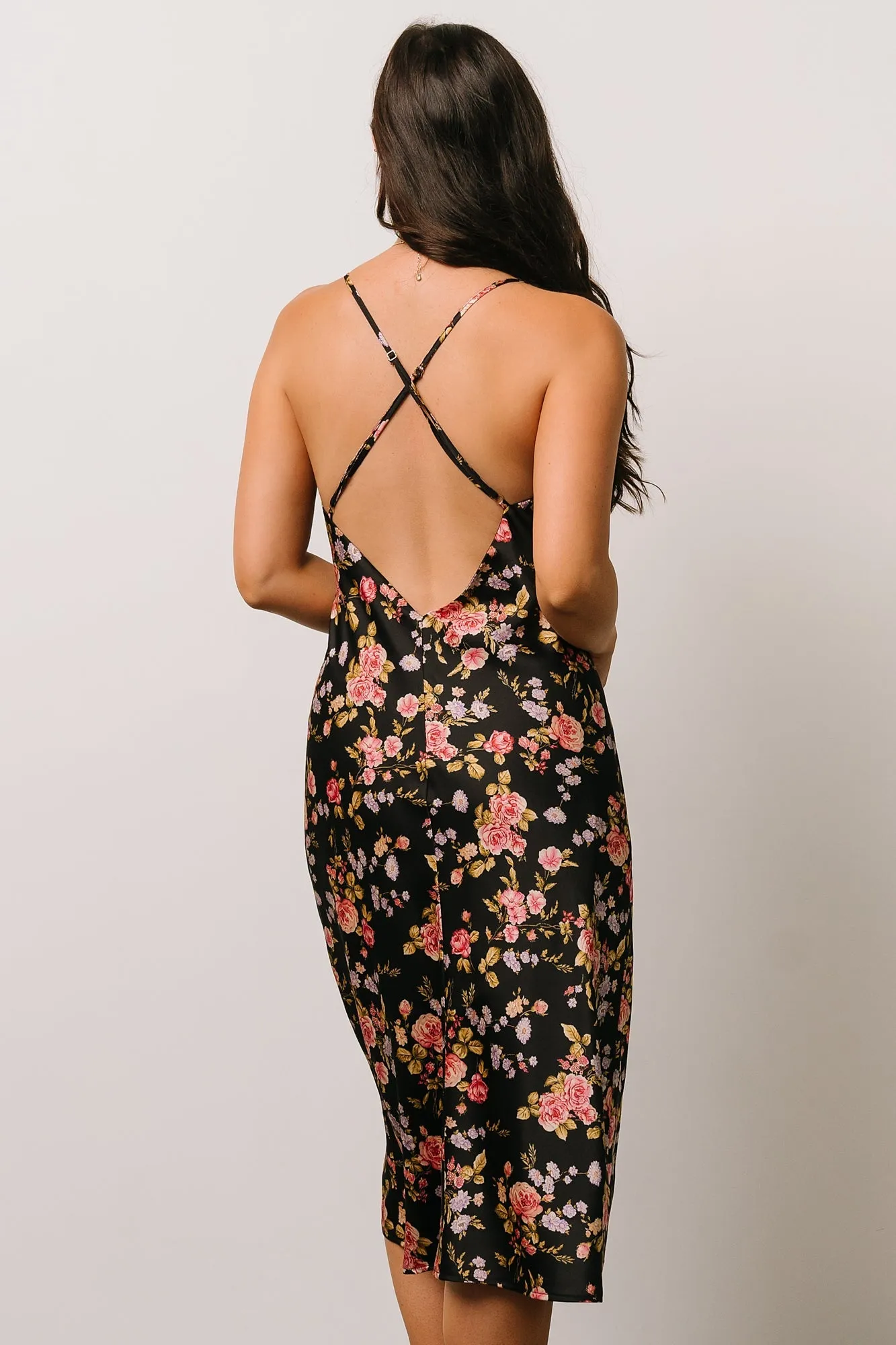 Belyn Satin Midi Dress | Black Rose Floral sold by Baltic Born product image thumbnail 2