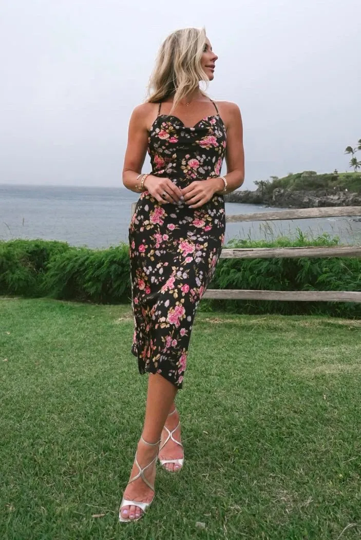 Belyn Satin Midi Dress | Black Rose Floral sold by Baltic Born product image thumbnail 3
