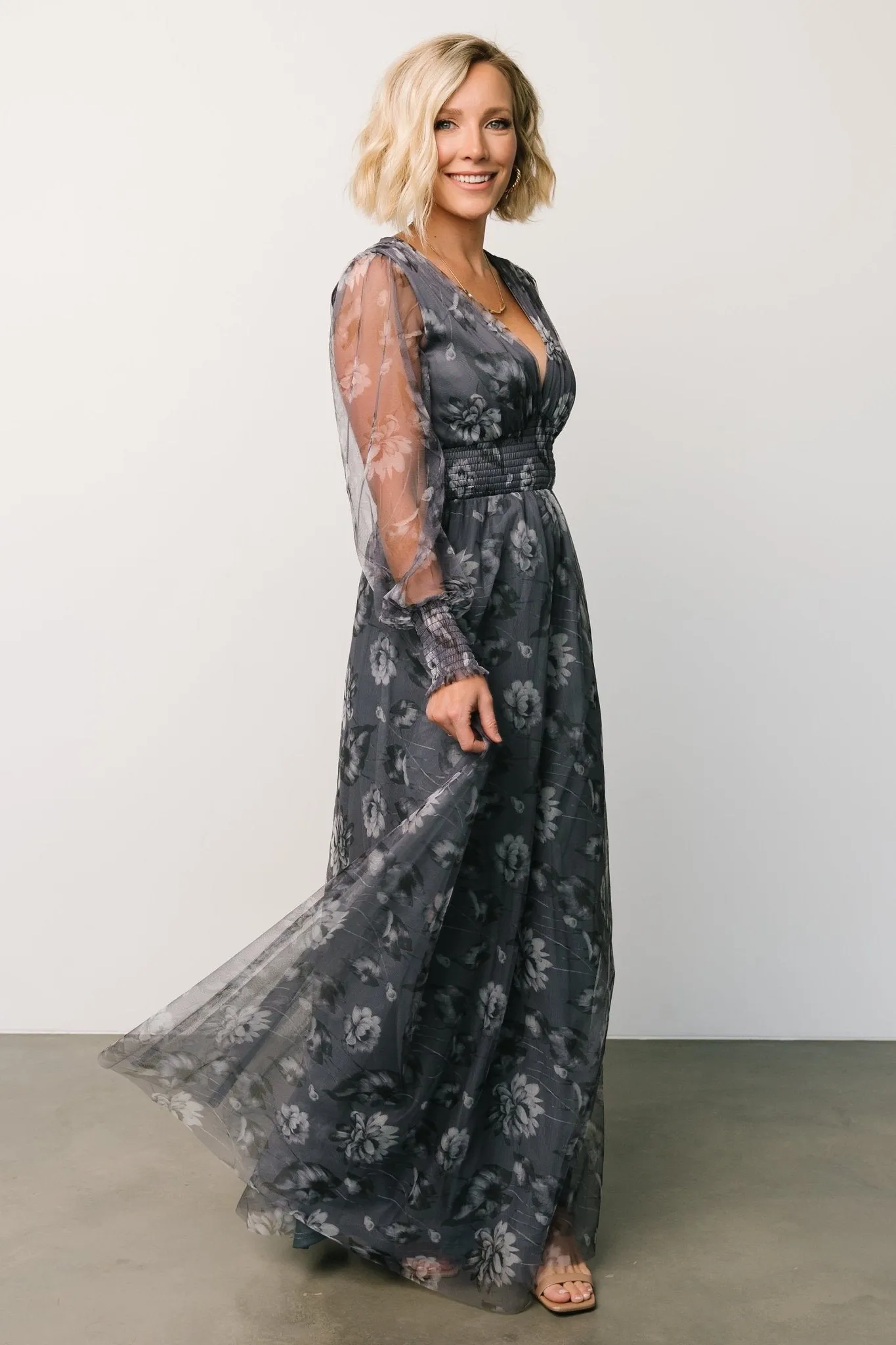 Layla Tulle Maxi Dress | Slate Floral sold by Baltic Born product image thumbnail 5