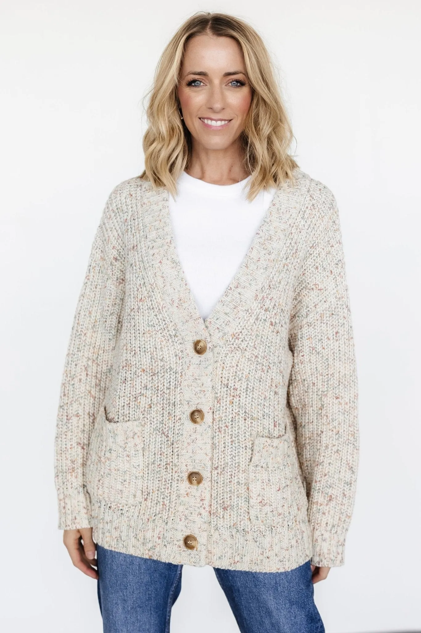 Phillis Chunky Knit Cardigan | Oatmeal Multi sold by Baltic Born