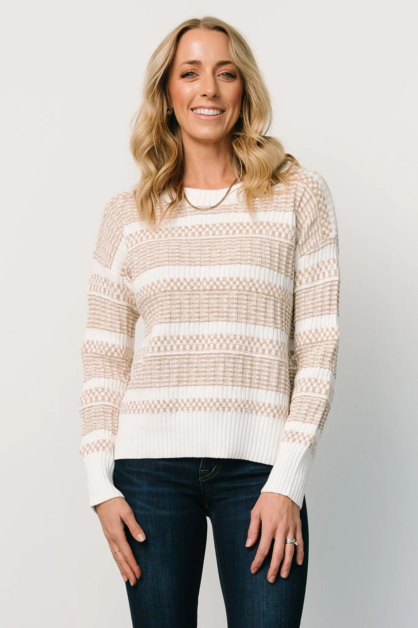 Brigitte Knit Sweater | Taupe + Off White sold by Baltic Born